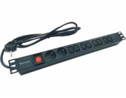 Rozvodný panel Conexpro 19" kombinovaný rozvodný panel 2x FR + 8x IEC C13, 16A, 1.4m, černý