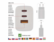 EMOS USB adaptér do sítě PD, 1x USB-A a 2x USB-C, 65 W max.