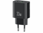 USAMS T65 33W rychlonabíjecí síťová nabíječka 1x USB-C 1x USB-A černá