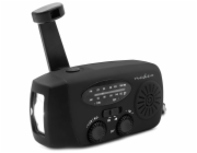 NEDIS přenosné nouzové rádio/ napájení z USB/ baterie 2000mAh/ AM/ FM/ funkce powerbanky/ USB-C/ černé
