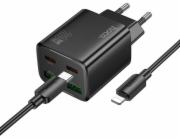 Hoco 2 x USB C + 2 x USB A QC3.0 PD 3A 20W nabíječka do sítě + kabel USB C na Lightning N55 černý