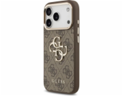 Guess PU Leather 4G Metal Logo Gold Frame kryt iPhone 17 Pro hnedý