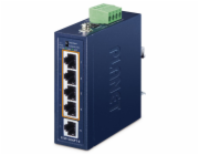 Planet ISW-504PT-E průmyslový kompaktní switch, 1x10/100TX, 4x10/100TX PoE+ 802.3at 120W, -40~75°C, 48-55VDC , IP40