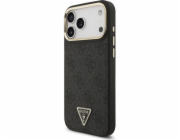 Guess PU Leather 4G Strass Triangle Logo Gold Frame MagSafe kryt iPhone Pro 17 čierny