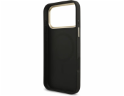Guess PU Leather 4G Strass Triangle Logo Gold Frame MagSafe kryt iPhone Pro Max 17 čierny