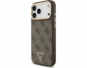 Guess PU Leather 4G Strass Triangle Logo Gold Frame MagSafe kryt iPhone 17 Pro hnedý