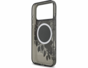 Guess Pouzdro IML Flowers s perlovým řemínkem MagSafe pro iPhone 17 Pro černé
