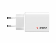 Verbatim GaN cestovní adaptér Essentials 65W, 2×USB-C PD, 1×USB-A QC, EU konektor, bílá