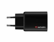 Verbatim GaN cestovní adaptér Essentials 65W, 2×USB-C PD, 1×USB-A QC, EU konektor, černá