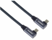 PremiumCord USB-C 2x zahnutý kabel ( USB 3.2 GEN 2x2, 5A, 100W, 20Gbit/s ) bavlněný oplet, 3m