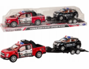 LeanToys policejní pickup s odtahovkou, návěsem, terénní vozidlo, policejní sada