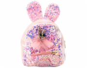 Lean Dětský batoh s flitry a králičími ušima světle růžový 22 cm 4,4 l