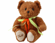 LeanToys Plyšový medvídek se zelenočervenou mašlí, hnědý, 30 cm, LEAN Toys