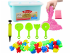 LeanToys Sada kinetického písku růžová 3kg, formy, nářadí...