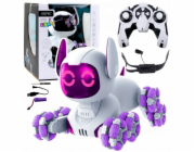 LeanToys Robotický pes TOOBY na dálkové ovládání, RC, 360° světla, zvuky, bílá a fialová