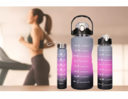 ExtraLink Motivační sada lahví 3 v 1, růžovo-černá, 2000 ml + 900 ml + 300 ml