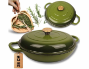 Atusa smaltovaný litinový plochý hrnec olivový 30 cm 3 l HAGE