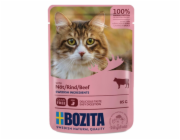 BOZITA Masové kousky v omáčce s hovězím – vlhké krmivo pro kočku – 85g