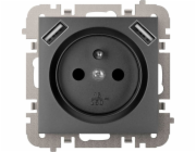 Elektro-Plast Vestra 2P+Z 2xUSB zásuvka bez rámečku, zapuštěná, IP20, černá 3888-19