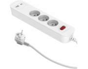 Düwi Prodlužovací kabel PD20 pro rychlé nabíjení, 3 zásuvky s vypínačem + 2x USB (A+C) 1,4 m SQUALL, bílý / 34096