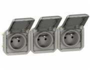 Legrand PLEXO 55 Zásuvka 3x2P+Z horizontální kompletní mechanismus 16A - 250V AC šedá 069564L