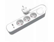 Plastrol 3x pevný prodlužovací kabel s vypínačem a USB A/C zásuvkami 5m schuko PS-370SWS+USBA+USBC/5 E W-30008