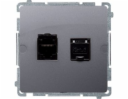 Kontakt-Simon Simon Basic dvojitá počítačová zásuvka RJ45 kat. 6 s krytkou, matně stříbrná (BM62.01/43)