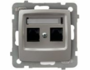 Ospel Karo dvojitá počítačová zásuvka RJ45 5e perleťová stříbrná (GPK-2S/K/m/43)
