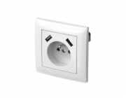 Elektro-Plast Sentia Jednoduchá zásuvka s/bez 16A s USB 2x2,1A 5VDC s krytkami a rámečkem bílá GPT 2P+Z 2xUSB (1488-00)