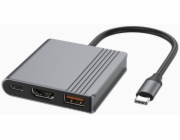 Gembird A-CM-COMBO3-05 Víceportový adaptér USB typu C 3 v 1 (USB port + HDMI + USB-C video), vesmírně šedý