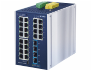 Planet IGS-4215-24T4X průmyslový L2 switch, 24 GbE, 4x10Gb SFP+, -40~75°C, 9-48VDC, IP30, fanless