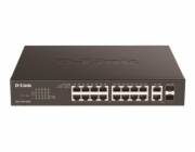 D-Link DGS 1100-18PV2 - Prepínac - inteligentní - 16 x 10/100/1000 (PoE+) + 2 x kombinace Gigabit SFP - Lze montovat do rozvadece - PoE+ (130 W)
