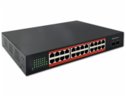 Qoltec SWITCH Gigabitový ethernetový síťový přepínač PoE | 24x RJ45 | 2x SFP | 1000 Mb/s