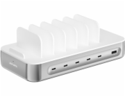 4smarts Nabíjecí stanice Team 100W 5xUSB-C se sadou 6 kabelů, stříbrná