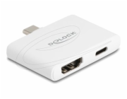 Delock - Video adaptér - USB-C s piny (male) do HDMI, USB-C se zdírkami (female) - bílá - podpora 4K60Hz, USB Power Delivery (94W)
