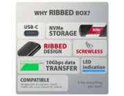 AXAGON EEM2-SC, USB-C 10Gbps externí box pro M.2 NVMe SSD, bezšroubový, žebrovaný hliník