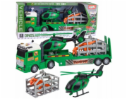 LeanToys Sada pro přepravu dinosaurů Nákladní vůz Odtahovka Vrtulník Světla Zvuk