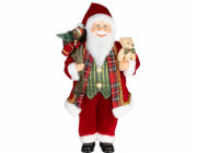 Dekorace MagicHome Vánoce, Santa, s dárkem a medvědem, červený, 60 cm