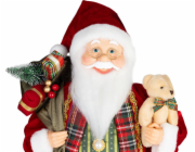 Dekorace MagicHome Vanoce, Santa, s darkem a medvedem, cerveny, 46 cm