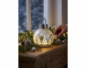 Koule MagicHome Vanoce, sklo, stribrna, 10xLED tepla bila, 12x12x18 cm, 2xAA