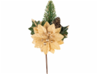 Větvička MagicHome Vánoce, s květem poinsettie, zlatá, 18 cm