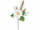 Větvička MagicHome Vánoce, s květem poinsettie, bílá, 24 cm