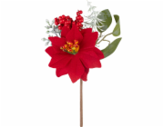 Větvička MagicHome Vánoce, s květem poinsettie, červená, 19 cm