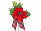 Větvička MagicHome Vánoce, s květem poinsettie a stuhou, ...