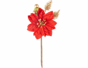 Větvička MagicHome Vánoce, s květem poinsettie, červená, 16 cm