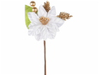 Větvička MagicHome Vánoce, s květem poinsettie, bílá, 16 cm