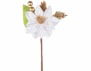 Větvička MagicHome Vánoce, s květem poinsettie, bílá, 16 cm