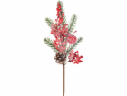 Větvička MagicHome Vánoce, s bobulkami, červená, 33 cm