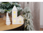 Dekorácia MagicHome, Domček s kostolom, LED, biely, porce...