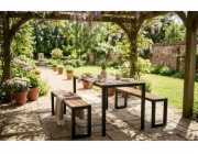 Set GARDIVA zahradní, stôl 118x58x75,5 cm, 2x lavička 108x25x45 cm